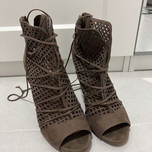 Peep toe lace up heels